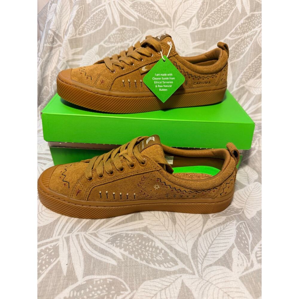 Cariuma OCA Low Camel Suede Embroidered Sneakers 10.5 Women NIB